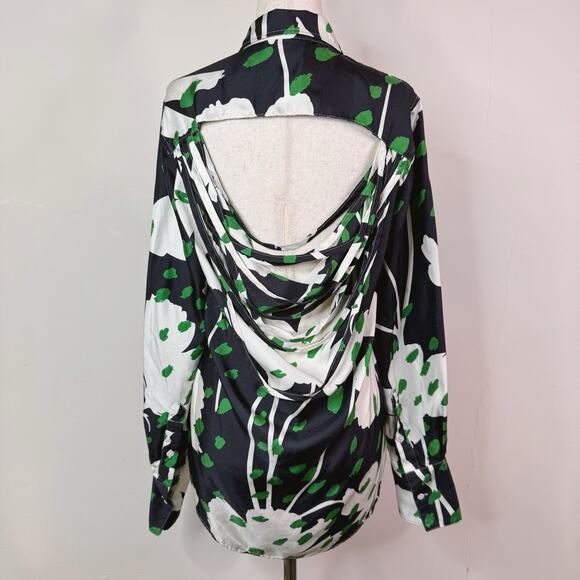Monse Floral Button Up Top Cut Out Slashed Back Deconstructed Size 6 Bold Floral - Picture 1 of 14